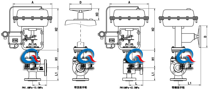 氣動(dòng)薄膜角式調(diào)節(jié)閥（外形尺寸圖）